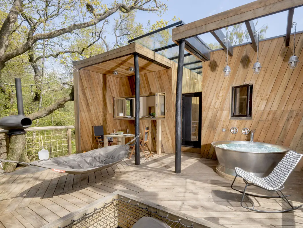 The sitting room and ceramic stove inside Dazzle