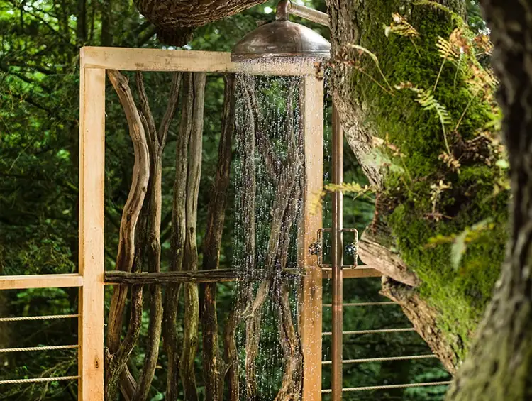 The open-air tree shower on the lower deck