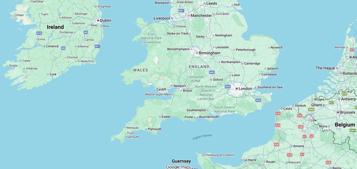 Map of southern England showing Cedar Hollow's Oxfordshire and Dorset locations