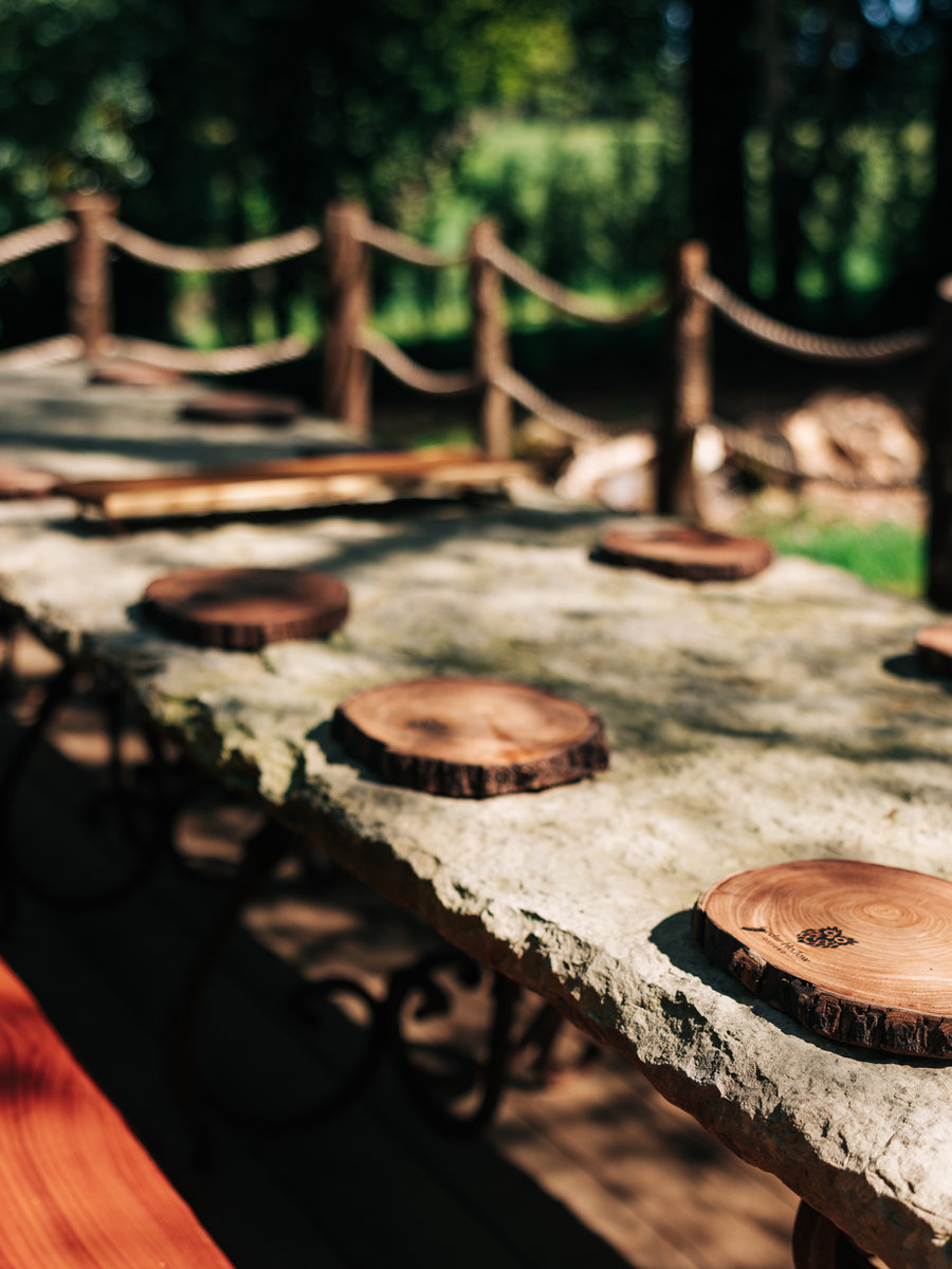 Communal dining in the woods